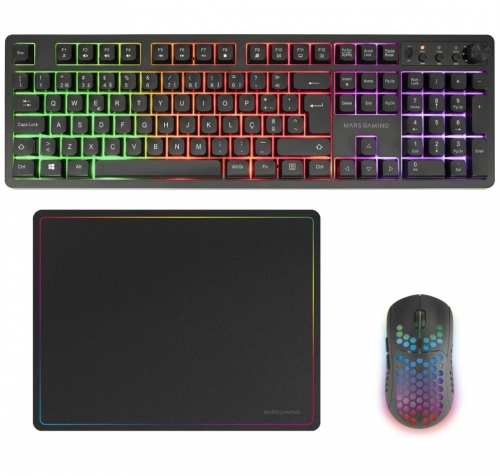 Teclado e Rato Wireless + Tapete Mars Gaming Combo MCPWX RGB Preto (PT) , MCPWXPT