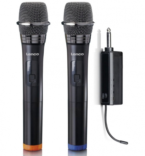 CONJUNTO MICROFONE LENCO MCW020BK DE 2 S/FIO C/RECETOR PORTATIL PRETO