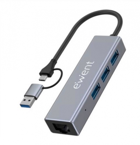 EWENT EW1159 HUB USB-C E USB-A 3.2 3xUSB-A 3.2 + 1x RJ45 GIGABIT ALUMINIO