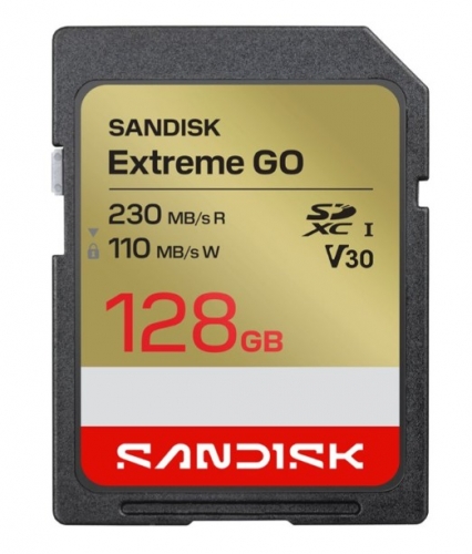 Cartão de Memória SanDisk Extreme GO SDXC UHS-I 128GB - até 230 MB/s de Leitura e 110 MB/s de Gravação, U3/V30 – SDSDXGN-128G-GNCIN