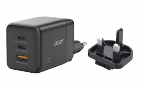 Adaptador de alimentação tecnologia PPS e GaN 100 Watt PD 3.0 3 conectores de saída (USB, 2 x USB-C) no cabo: USB-C Acer HP.DSCAB.019
