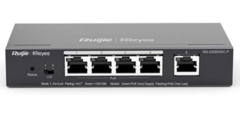 RUIJIE SWITCH POE DE 5PORT GIGABIT COM GERENCIAMENTO INTELIGENTE EM NUVEM RG-ES205GC-P