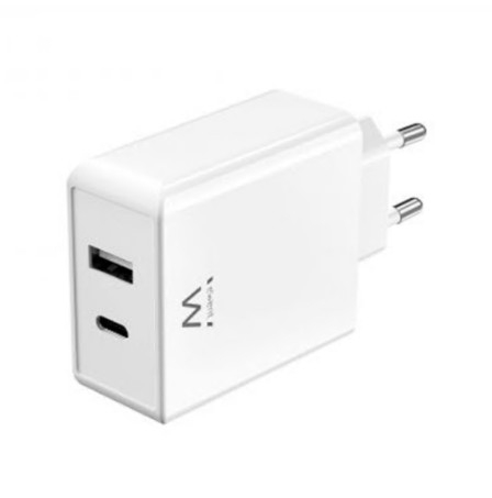 CARREGADOR GAN 1xUSB-C 1xUSB-A 45W BRANCO EWENT EW1329