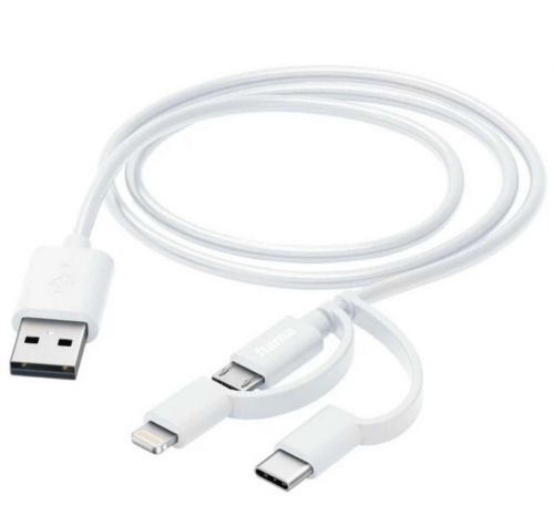 CABO HAMA MULTI 3 EM 1 USB-A - MICRO-USB, USB-C E LIGHT 1M