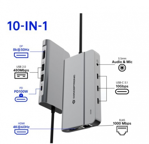 Docking Station Conceptronic DONN34G 10-IN-1 USB 3.2