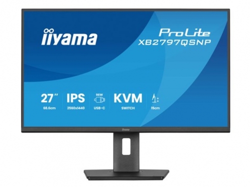 Monitor LED 27" iiyama ProLite XB2797QSNP-B1 - QHD @ 75 Hz IPS 1 ms HDMI, DisplayPort, USB-C preto 