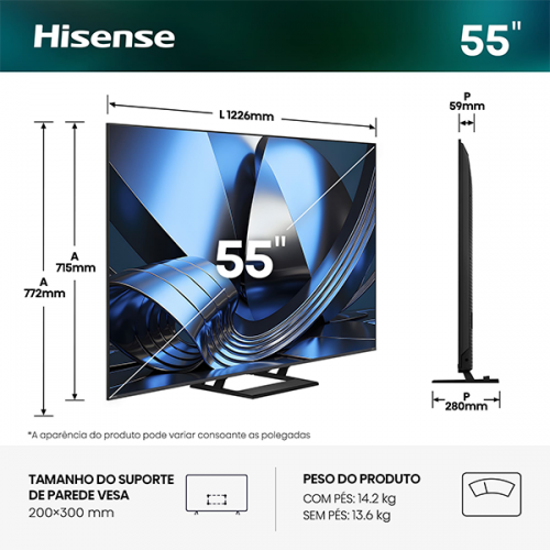 Smart TV 55" HISENSE 55U7SE ULED MiniLED