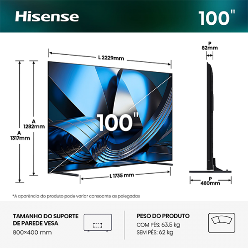 Smart TV 100" HISENSE 100U7SE ULED MiniLED