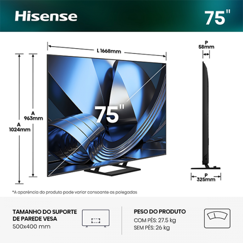 Smart TV 75" HISENSE 75U7SE ULED MiniLED 