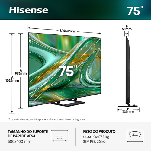 Smart TV 75" HISENSE 75E8S ULED MiniLED