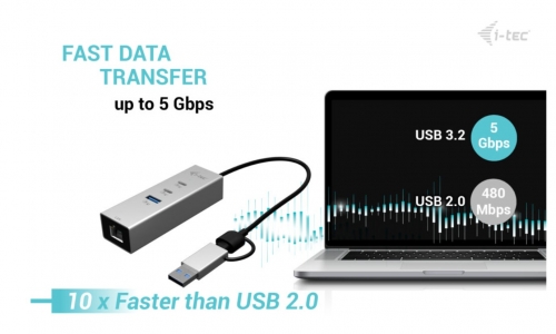 Hub metálico i-tec USB-C/USB-A com 3 portas (2x USB-C, 1x USB-A) + 2.5GLAN , CAMETALG325HUB