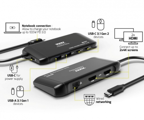 Estação de acoplamento móvel 2 x 4K USB-C 7 periféricos 100W Port Desings 901917