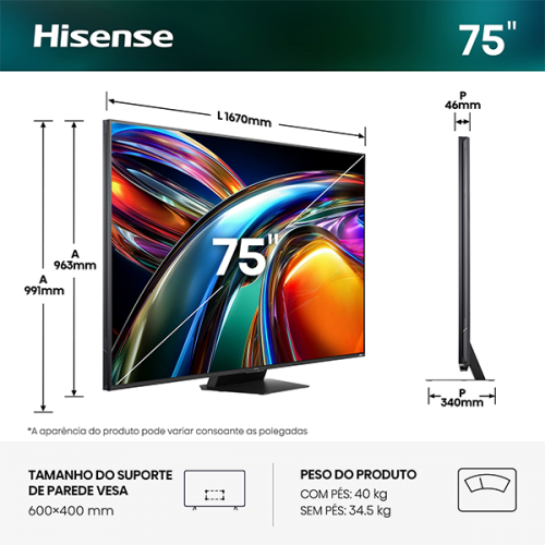 Smart TV Hisense 75UR9S Series UR9S (2026) 75"/189cm RGB-Mini LED 4K UHD VIDAA