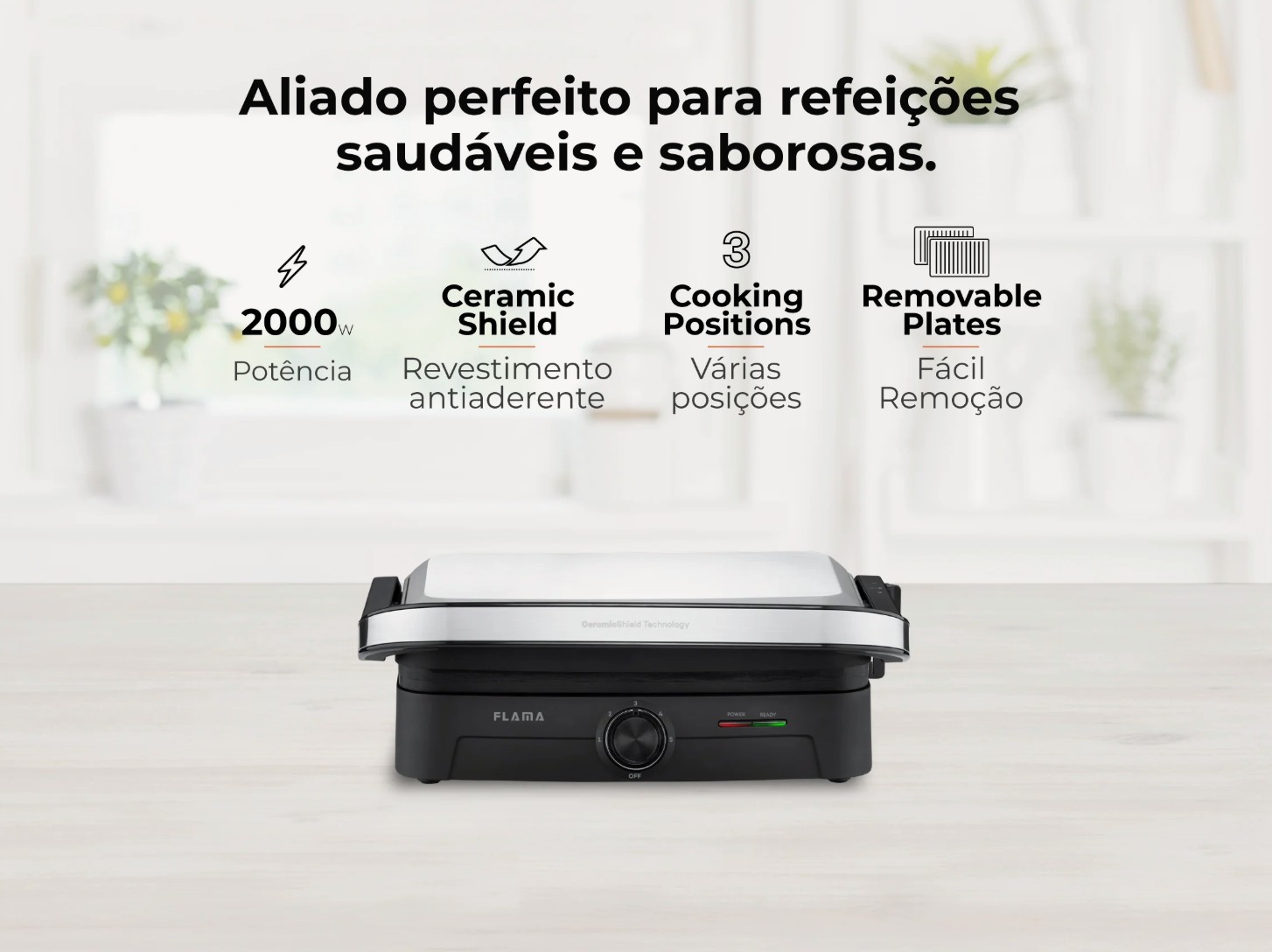 Grelhador Elétrico de Placas FLAMA 4586FL HeatPro SlideControl – 2000 W