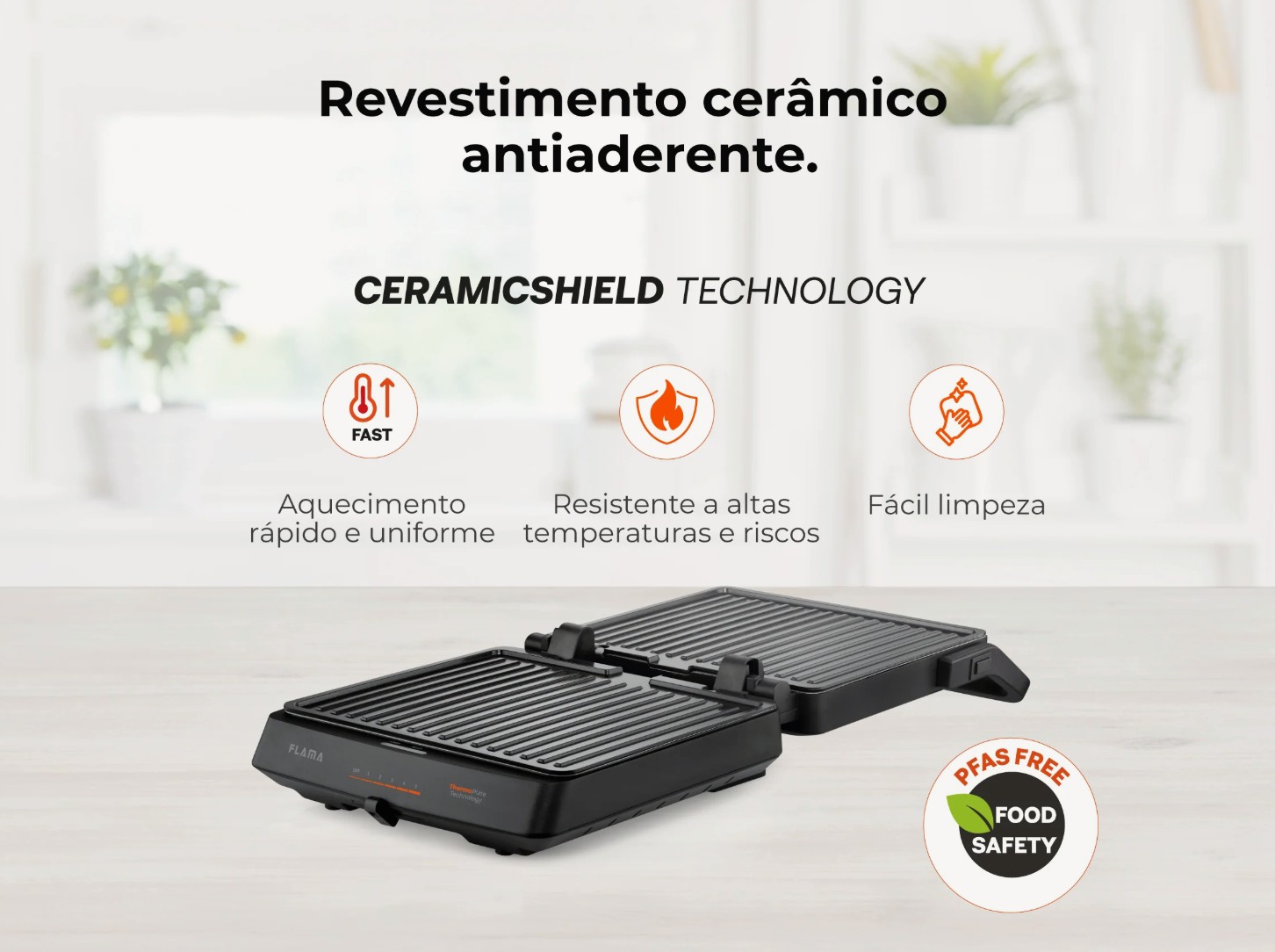 Grelhador Elétrico de Placas FLAMA 4586FL HeatPro SlideControl – 2000 W