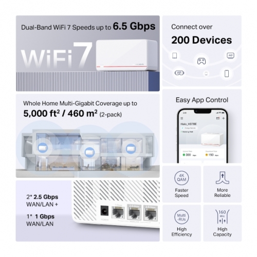 Router Mercusys Wireless BE6500 Whole Home Mesh Wi-Fi 7 Pack 2 - Halo H37BE(2-pack)