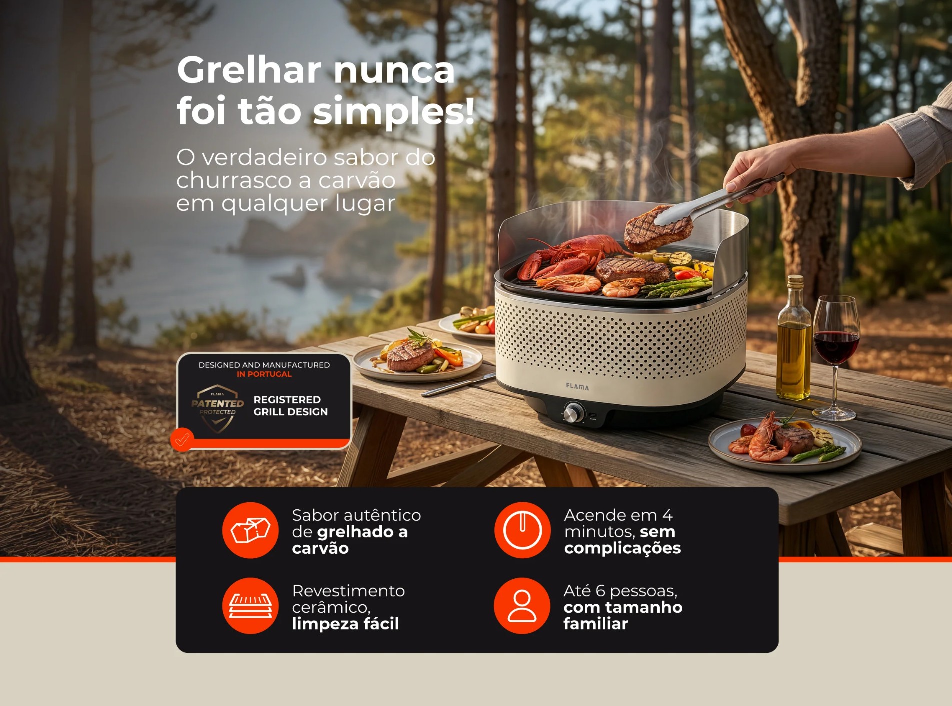 Grelhador a Carvão FLAMA 4012FL Barbecue Portátil Bege