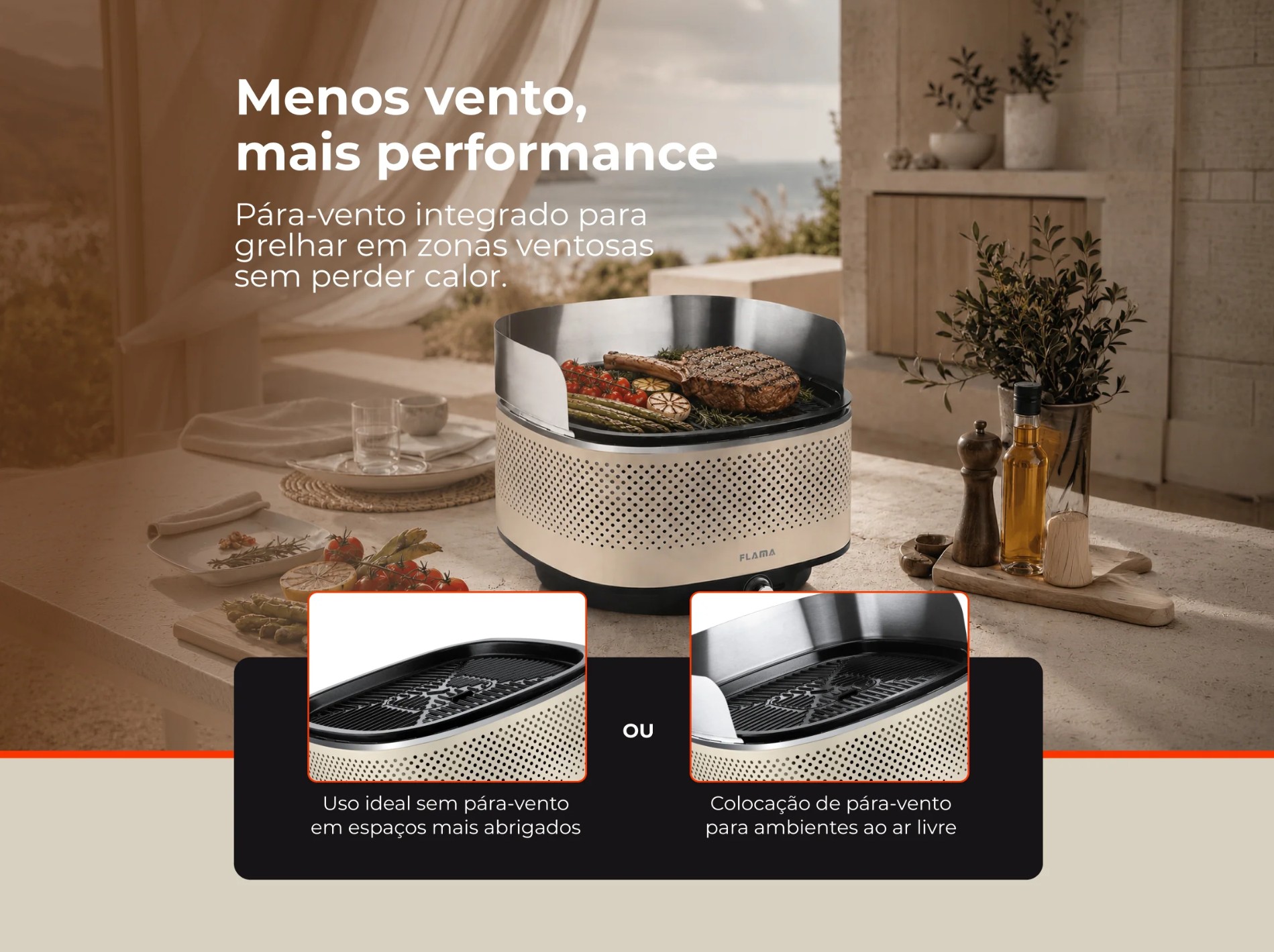 Grelhador a Carvão FLAMA 4012FL Barbecue Portátil Bege