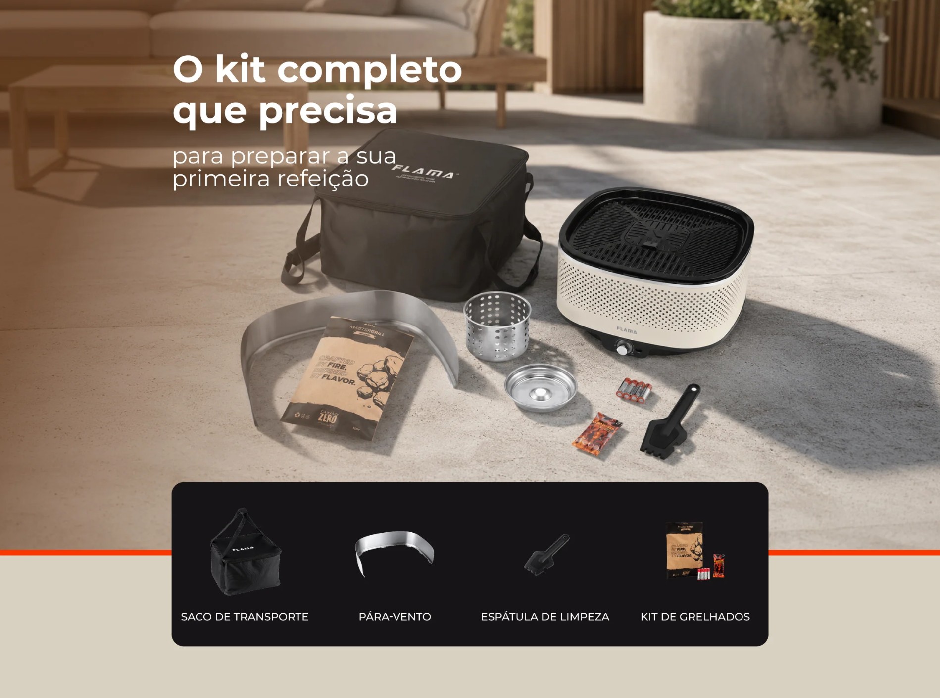 Grelhador a Carvão FLAMA 4012FL Barbecue Portátil Bege