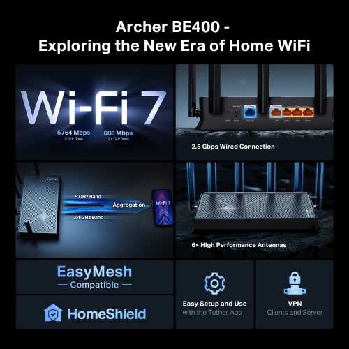 Router TP-Link BE6500 Dual-Band Wi-Fi 7 - ARCHERBE400