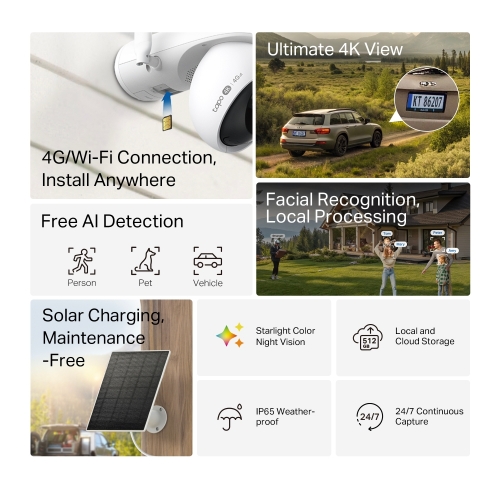 Câmara de Vigilância TP-Link Tapo C665G KIT 4K 4G LTE/Wi-Fi com Painel Solar - TAPOC665GKIT