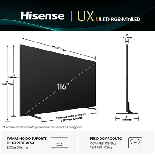 Smart TV Hisense RGB-MiniLED 116UXQ – 116" 4K UHD