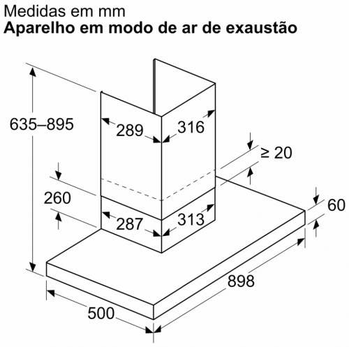 Exaustor de Chaminé Bosch DWB95CC60 – 90 cm, Preto Mate, 594 m³/h, Classe B