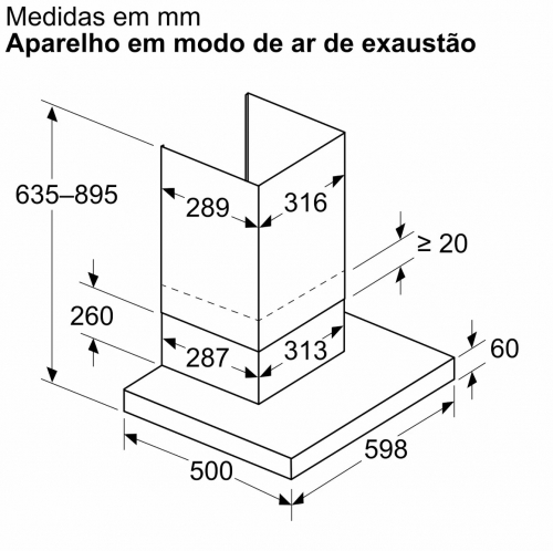 Exaustor de Chaminé de Parede Bosch Serie 4 DWB65CC60 - 60 cm, Preto Mate, 594 m³/h, 3 Velocidades, LED, Classe B – DWB65CC60