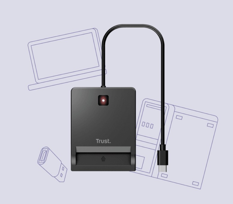 Leitor de Cartões Trust Primo - DNI/eID USB-C com Adaptador USB-A – 26253