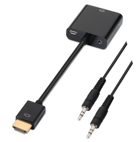 Conversor HDMI a SVGA+Audio, HDMI A Macho-SVGA Hembra+JACK 3.5/H, Negro, 10 CM+1.0 Metros Aisens A122-0126