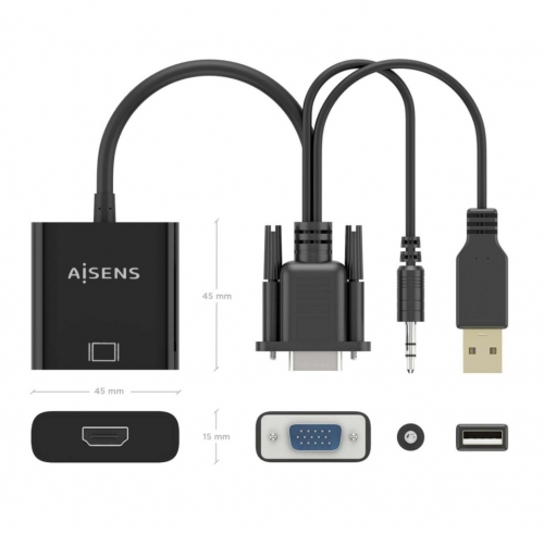 CABO CONVERSOR AISENS A115-0872 - SVGA+ÁUDIO A HDMI SVGA M+JACK 3,5 M+USBHDMI A H 20CM