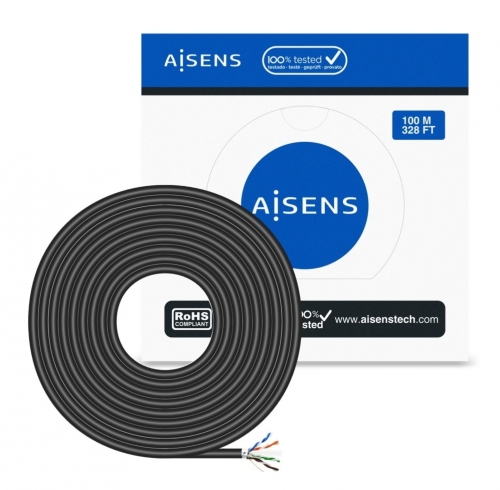 Cabo de rede externo à prova d'água RJ45 Cat.6 FTP rígido AWG24, preto, 100 m Aisens A135-0673