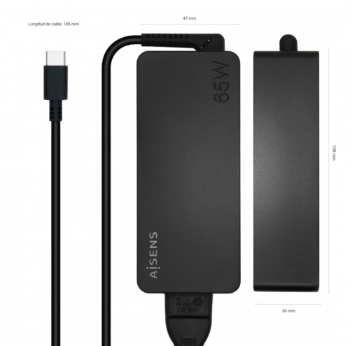 CARREGADOR AISENS ASCH-1PD65D-BK - 65W PD3,0 1XUSB-C 1,8M