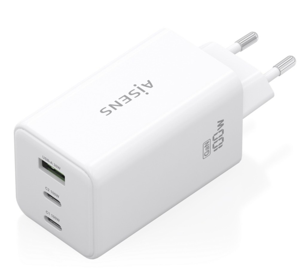 CARREGADOR GaN 100W 2xUSB-C PD3,0 QC4,0 QC5,0 1xUSB-A QC3,0 AISENS ASCH-100W3P051-W