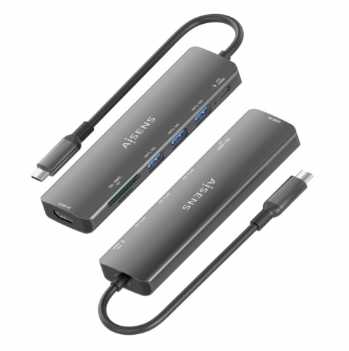ESTAÇÃO DE ENGATE AISENS ASUC-7P025-GR - USB-C 7 EM 1 HDMI USB-A 3,2 USB-C PD SD MICROSD