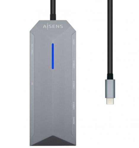 AISENS Dock USB-C 9 em 1, USB-C para 1xHDMI, 1xRJ45, 3xUSB, 1xPD, 1xÁudio, 1xSD, 1xMicro SD, Cinza, 15 cm | ASUC-9P001-GR