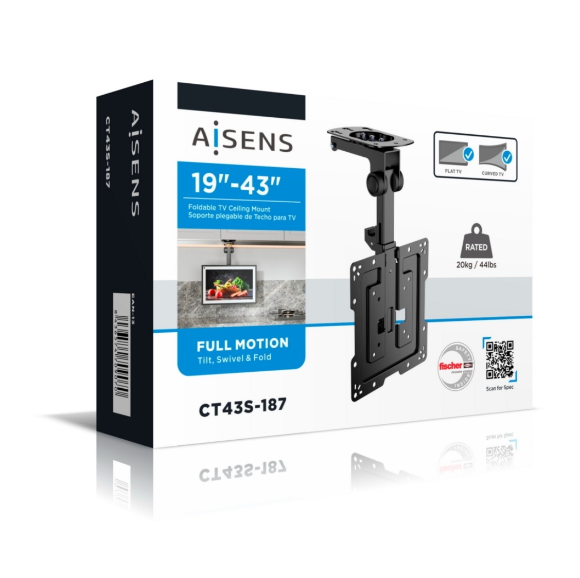 Suporte de Teto Giratório e Dobrável AISENS para Monitor/TV de 19" a 43" – CT43S-187