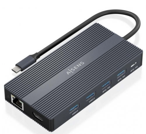 Dock USB-C 12 em 1, USB-C para 2xHDMI, 1xDisplayPort, 1xRJ45, 4xUSB-A, 1xUSB-C, 1xUSB-C PD, 1xSD, 1xMicro SD, Cinza, 20 cm Aisen ASUC-12P017-GR