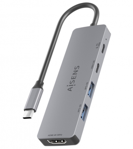 ESTAÇÃO DE ENGATE 5 EM 1 AISENS ASUC-5P028-GR - USB-C A 1xHDMI 2xUSB-A 1xUSB-C 1xUSB-C PD CINZA 15CM