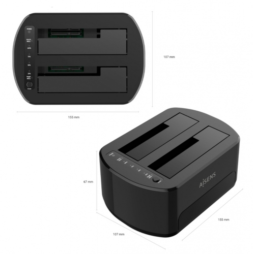 Estação de acoplamento dupla SATA 2.5/3.5 para USB 3.0/3.1 Gen1, modelo clone, preta Aisens ASDS-D03B