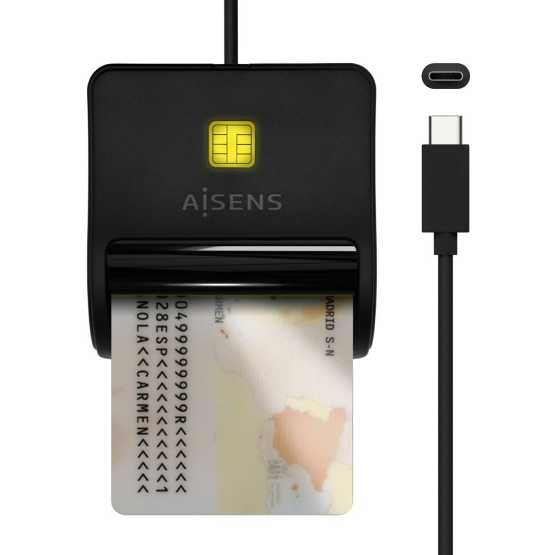 Leitor de Cartões Inteligente AISENS DNI USB-C Preto – ASCR-SN03C-BK