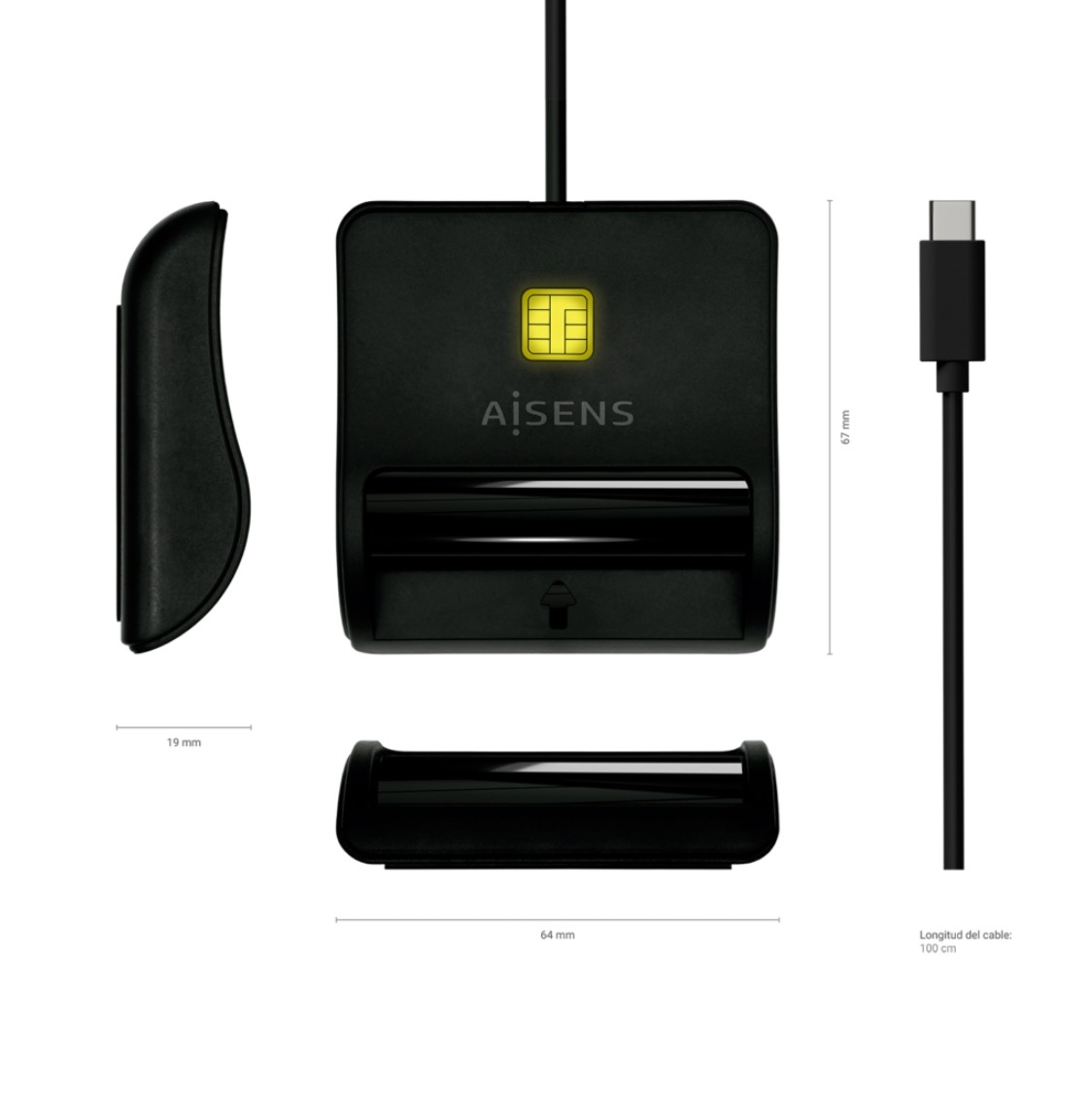 Leitor de Cartões Inteligente AISENS DNI USB-C Preto – ASCR-SN03C-BK