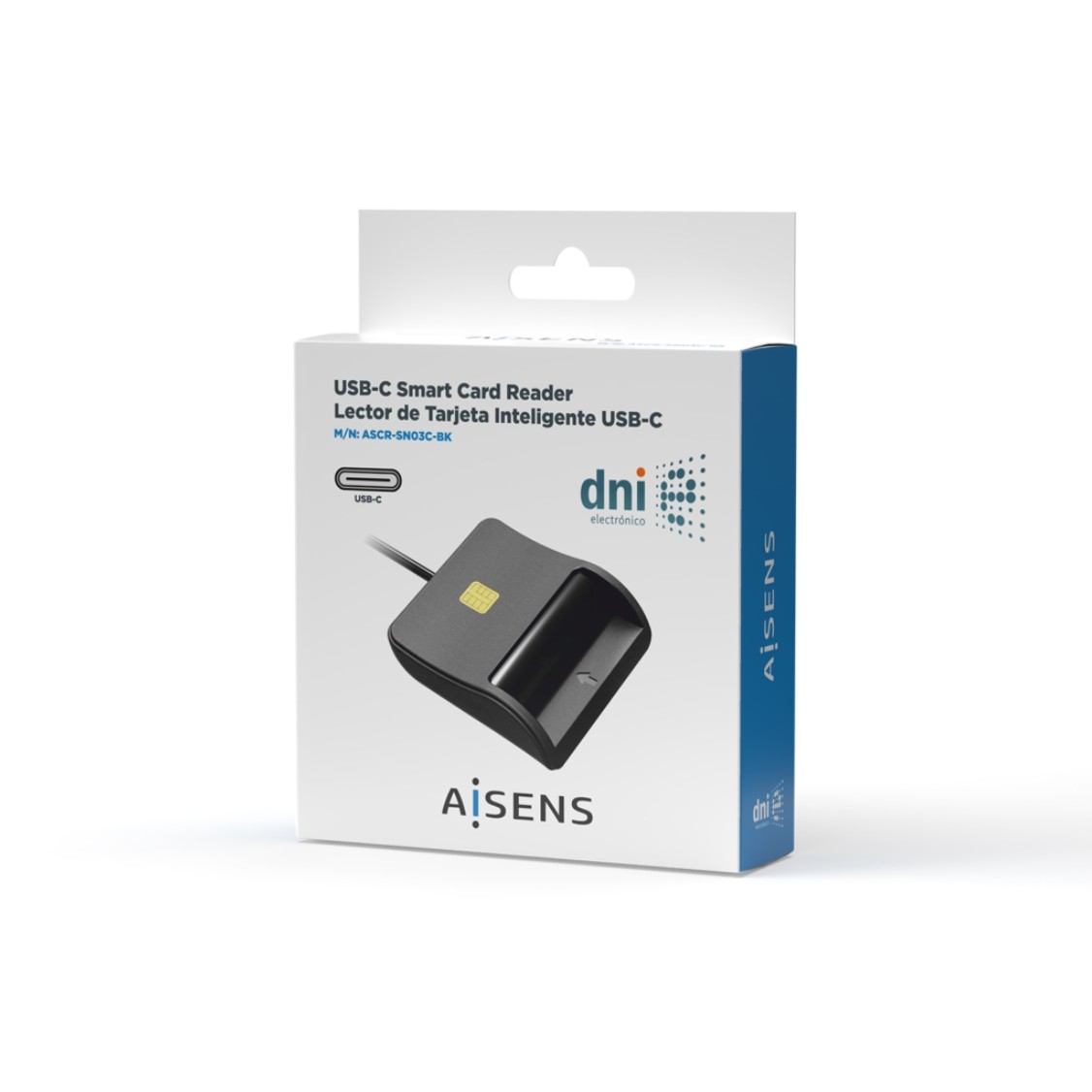 Leitor de Cartões Inteligente AISENS DNI USB-C Preto – ASCR-SN03C-BK