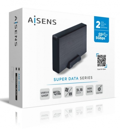 Caixa para Discos externos de 3,5" para discos rígidos SATA I, II e III com conexão USB 3.0/USB 3.1 Gen 1, preto Aisens ASE-3530B