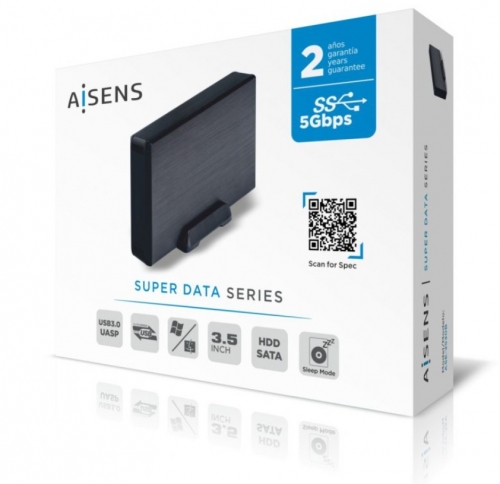 Caixa para Discos externos de 3,5" para discos rígidos SATA I, II e III com conexão USB 3.0/USB 3.1 Gen 1, preto Aisens ASE-3530B