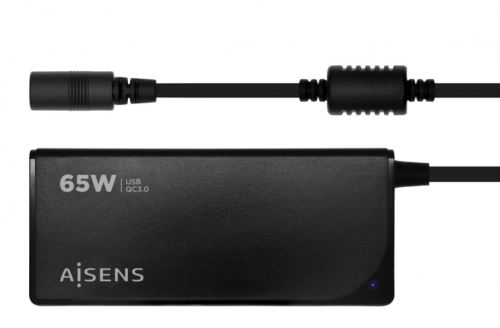 Carregador universal automático multivoltagem de 65 W para laptops com 9 conectores + USB-A QC 3.0 Aisens ASLC-65WAUTO-BK