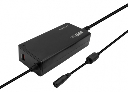 Carregador universal automático multivoltagem de 65 W para laptops com 9 conectores + USB-A QC 3.0 Aisens ASLC-65WAUTO-BK