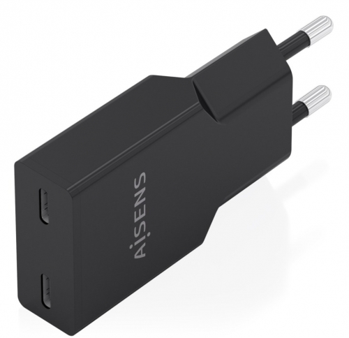 CARREGADOR ULTRA FINO GaN 30W 2xUSB-C PD3,0 PRETO AISENS A110-1006