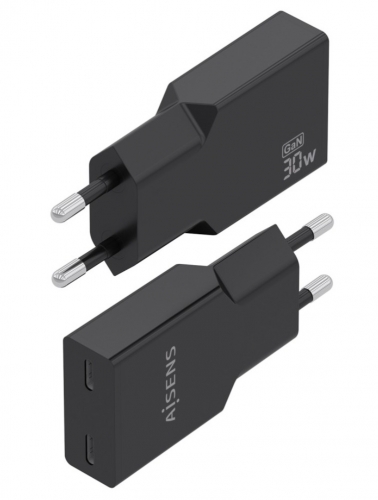 CARREGADOR ULTRA FINO GaN 30W 2xUSB-C PD3,0 PRETO AISENS A110-1006