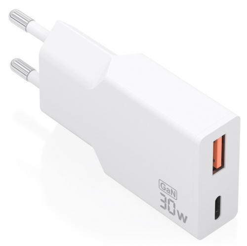 CARREGADOR ULTRA FINO GaN 30W 1xUSB-C PD3,0 QC4,0 1xUSB-A QC3,0 AISENS A110-1002